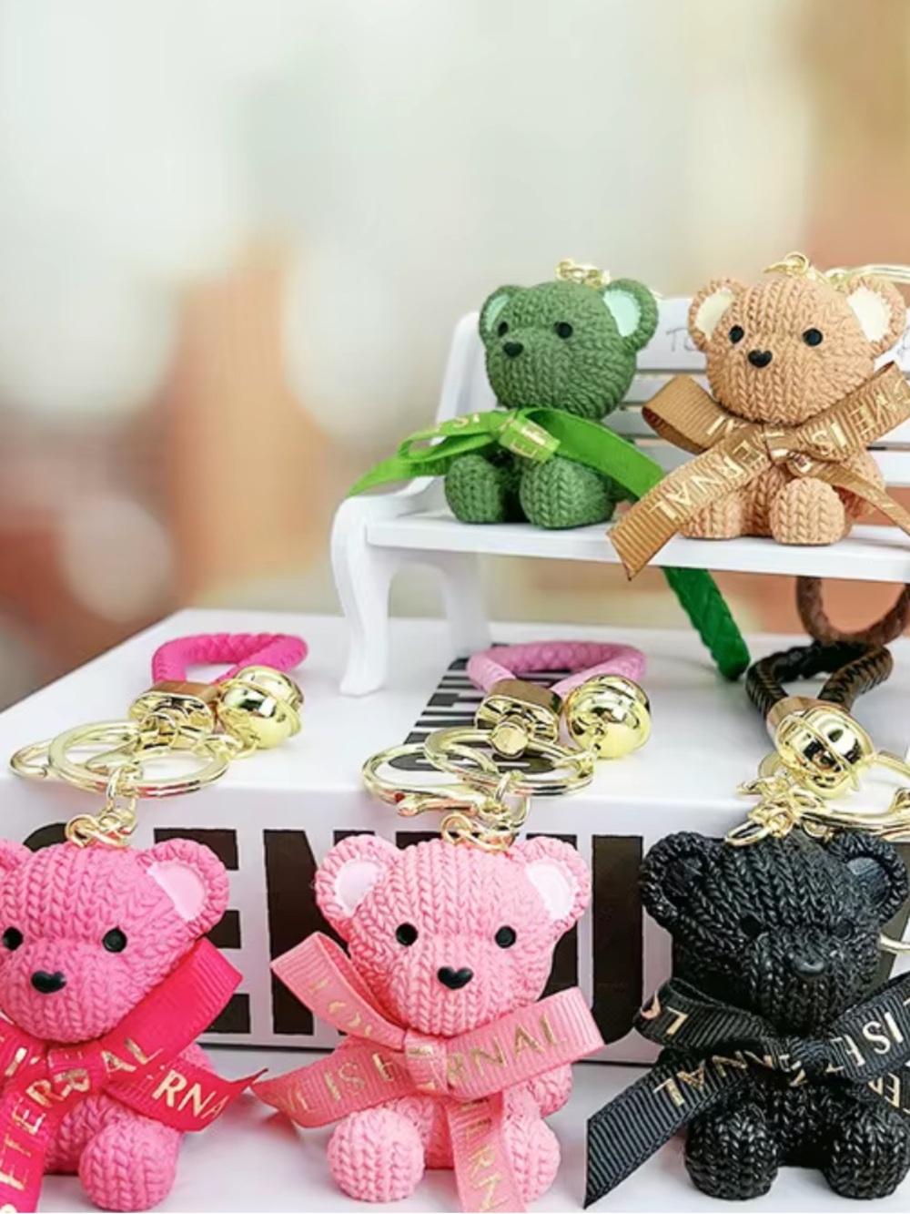 Choice of Bear Keychain Bag Charm LT Pink, Rose Pink, Black, Green, Tan Options